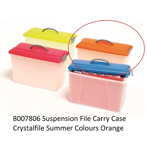 Suspension file Carry Case Orange Lid Clear Base 8007806 18 litre capacity Crystalfile summer Colours