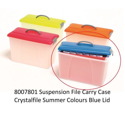 Suspension file Carry Case Blue Lid Clear Base 8007801 18 litre capacity Crystalfile summer Colours