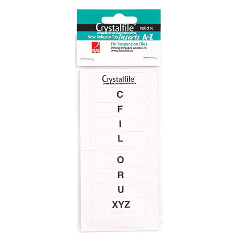 Suspension File Crystalfile Index Tabs ROUNDED AZ White 111540C Pack 60