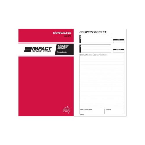 Delivery Docket Books Carbonless Impact 8 x 5 Duplicate SB324 - each 