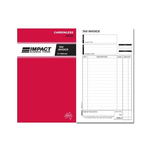 Invoice Statement Books Carbonless Impact 8 x 5 Triplicate SB323 - per book