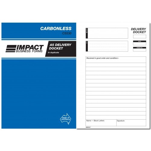 16.20 Impact CS530 Carbonless A5 Delivery Docket Book in Duplicate