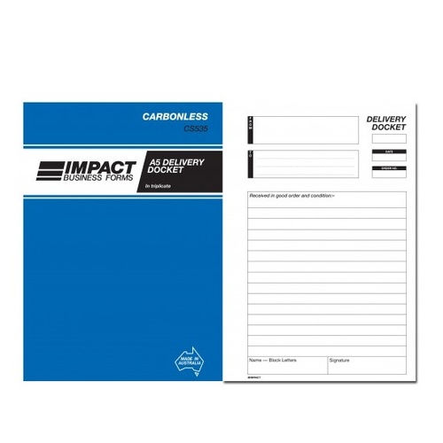 Delivery Docket Books Carbonless Impact 210x145 TRIPLICATE CS535 - each 