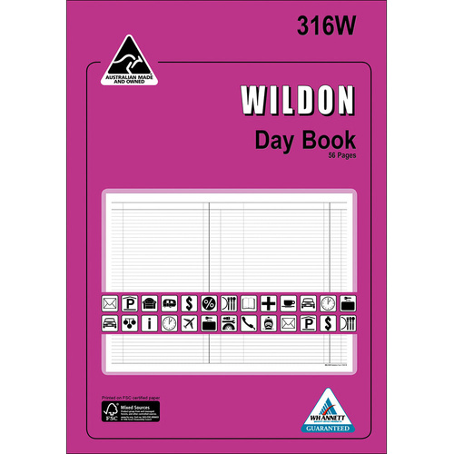 Account Books Wildon Day Book 316W A4 • 56 Pages with 44 lines per page double spread WIL316 