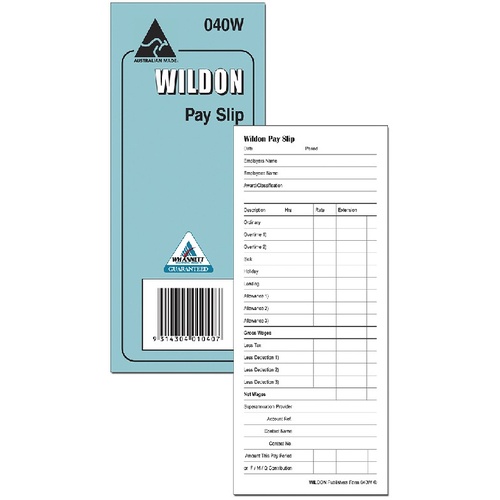 Pay Slip Pad Wildon WIL040 - PAD 9314304010407 #40W 75mm x 180mm 50 sheets