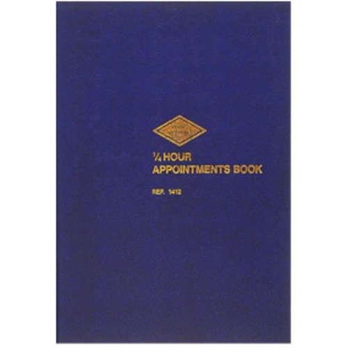 Appointment Book A4 1/4 hour 8.00am, 9pm 1412 Zions 15 minutes 210x297mm
