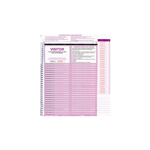 Visitors Pass and Fire Register slips Zions CVSFR containing 250 slips @ 25 to view