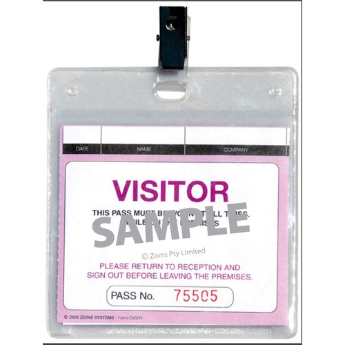 Visitors Pass and Fire Register Plastic Wallet Zions WCVSFR Pack 25 WITH POCKET CLIPS