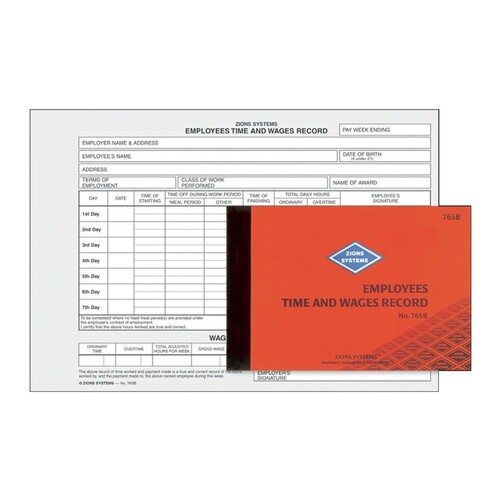 Employees Time & Wages Record book 76SB 145x210mm wide