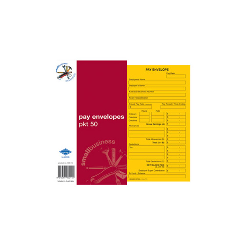 Pay Envelope Zions Printed Small Business Essentials SBE14 Pack 50 165mm x 90mm