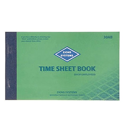 Time Sheet Book Zions 30AB Shop Employees  125mm x 205mm