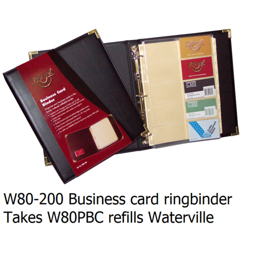 Business Card Book A4 3 rings Black + brassed corners Waterville W80-200 takes OMEBCFR refills
