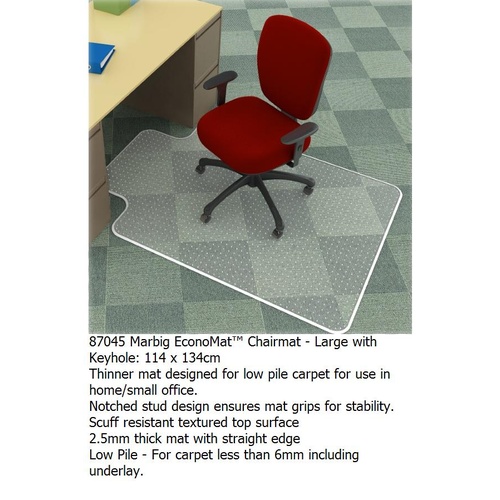 Chairmat Marbig Key Hole Low Pile 114 x 134cm 87045 - Low Pile - For carpet less than 6mm including underlay
