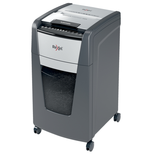Shredder Stack & Shred Optimum Rexel Auto +300x Cross Cut 2020300XAU listed as special order item.