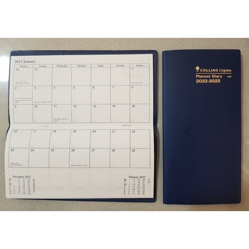 Diary 2022 2023 Planner 11W B6/7 MONTH TO VIEW 2 year BLUE 11WV5922 91x182mm closed