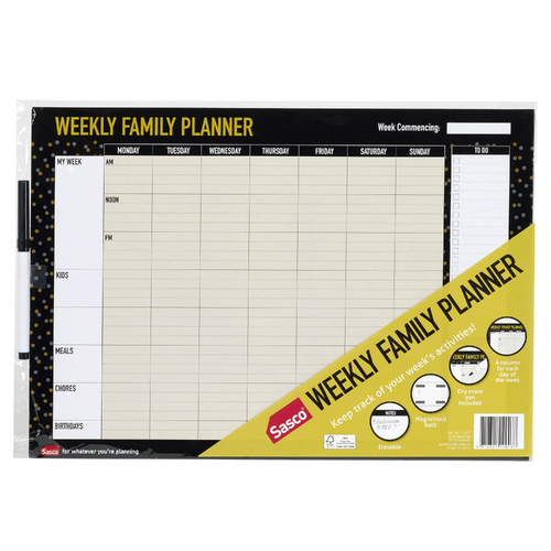 WEEKLY Family Planner UNDATED A3 Sasco 10671 420x300 Magnetic backing (see the black things on the 4th image)