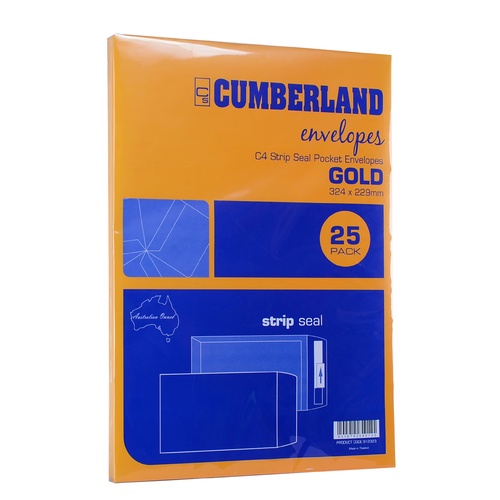 Envelope 324x229 C4 [PnS] Gold  85gsm box  25 Cumberland 912323 Strip Peel and Seal