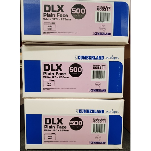 Envelope 120x235 DLX [PnS] Box 500 Cumberland 605311 white Strip Peel and Seal 6053113 90gsm laser