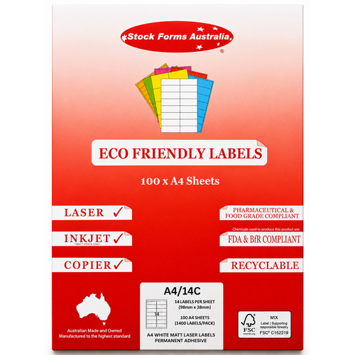 Labels 14up Copier Laser Inkjet box 100 sheets Rediform A414C A4 98x38mm
