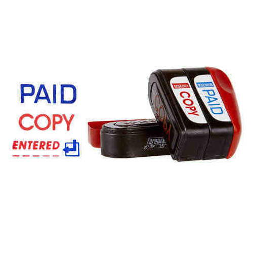 Stamp Pre-inked PAID COPY ENTERED 49593 MultiStamp Office Stackers Paid / Copy / Icon Entered and date space /