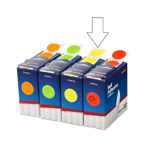 Label  Esselte Dots 24mm Fluoro Yellow box 400 Permanent MC24 Dispenser pack 80108CPFY