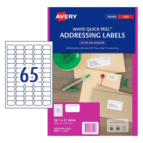 Labels 65up Laser WHITE box  25 Avery 959012 L7651 mini 