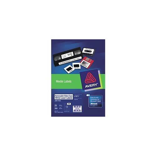 Labels 12up Laser Video Face 959044 L7671REV Removable Avery 959044 - pack 25 