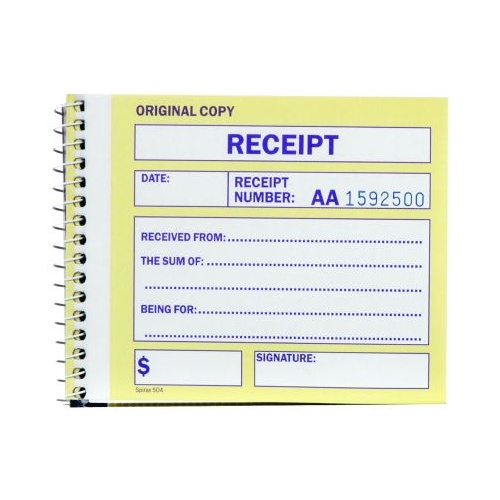 Cash Receipt Book Duplicate Carbonless Pack 5 NCR Spirax 504 #56504