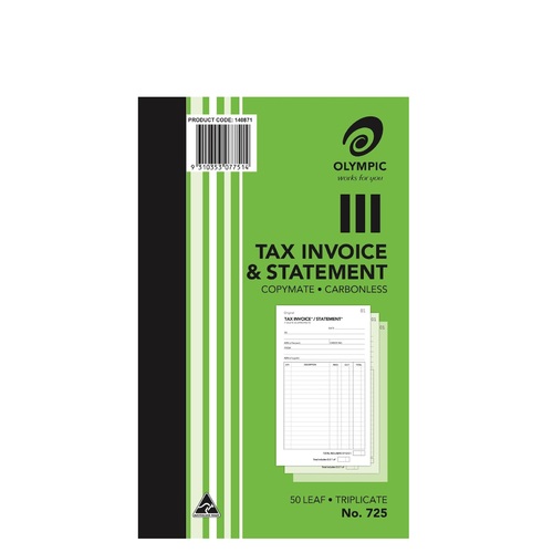 Invoice Statement Books 8x5 725 Triplicate Carbonless 200x125mm