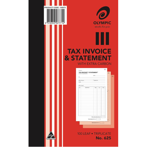 Invoice Statement Books 8x5 625 Triplicate 07771 - each Olympic #142803
