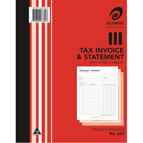 Invoice Statement Books 10x8 #627 Triplicate 07820 - each Olympic 627 #140878 Quarto