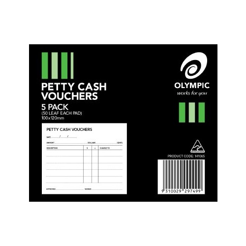 Petty Cash Pad Olympic 50 Leaf 100x120mm Pack 5 141065  