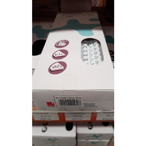 Binding Coil 21 loop Plastic 10mm White Box 100  Rexel 45530