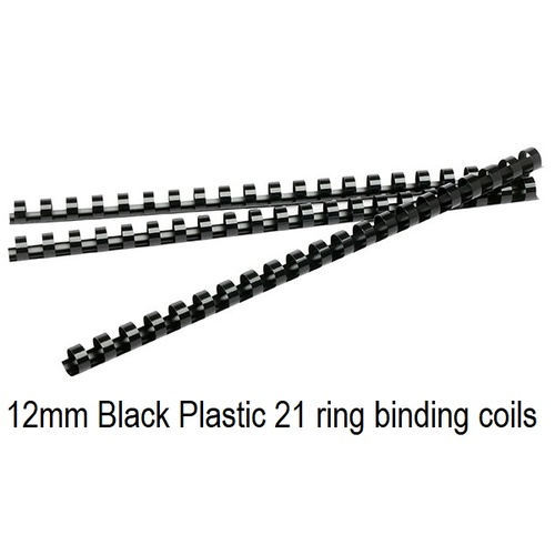 Binding Coil 21 loop Plastic 12mm Black Box 100 Rexel 45545 Deli 12130 Bind Capacity 90 sheets 12.5mm