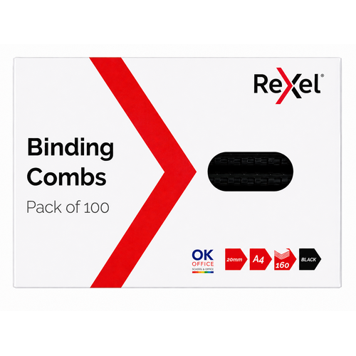 Binding Coil 21 loop Plastic 20mm Black Box 100 Rexel 45575 #12155 Bind Capacity 160 sheets