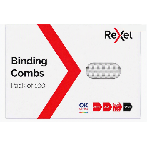 Binding Coil 21 loop Plastic 20mm White Box 100 Rexel 45580 Bind Capacity 160 sheets