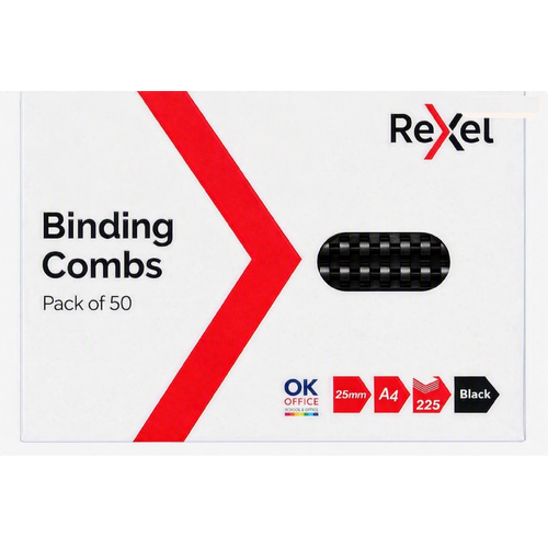 Binding Coil 21 loop Plastic 25mm Black Plastic  box 50 BEP25BK50 Rexel 45585 #12160 Bind Capacity 225 sheets