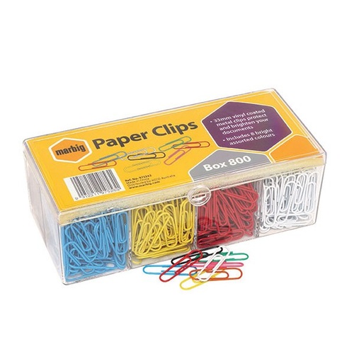  Paper Clip Round 32mm box 800 Plastic coated Bright Colours #975262 
