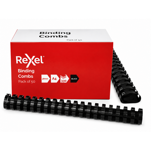 Binding Coil 21 loop Plastic 38mm Plastic Rexel Black 45595 Box 50 Bind Capacity 330 sheets
