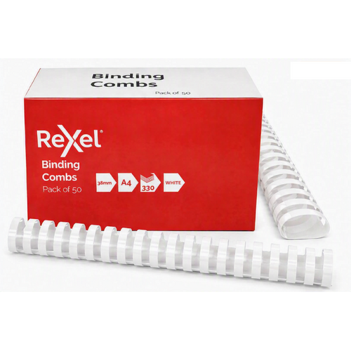 Binding Coil 21 loop Plastic 38mm Plastic Rexel White 45600 Box 50 Bind Capacity 330 sheets