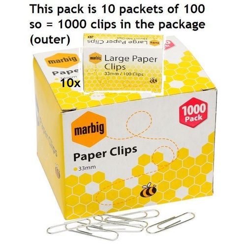  Paper Clip Round 32mm Metal box 1000 Marbig 87085 large (10 PACKS 100) 58265