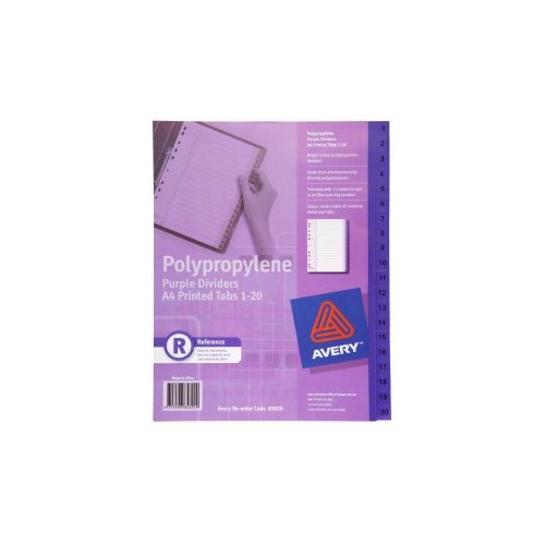 Dividers Avery Polyprop Purple 1 To 20 Tabs 85820  * we may have stock + obsolete item- call first 1300659870