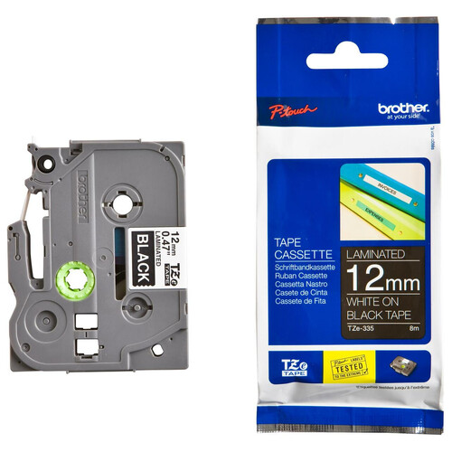 Brother TZe335 12mm White On Black Brother P-Touch - #TZe-335 