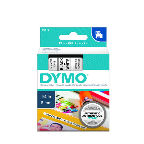 Dymo Label Tape D1  6x7m Black on White Tape SD43613 S0720780