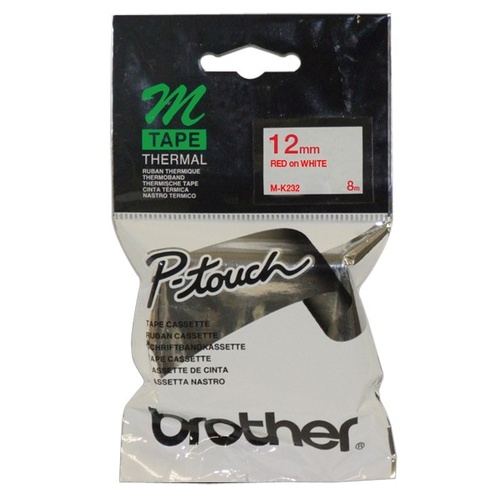 M-K232 P-touch 12 mm Red on White tapes MK232 Brother