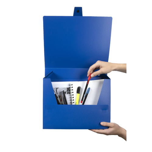 Box File A4 60mm Marbig 2009801 With Button Polyprop Flat Blue does not have clip