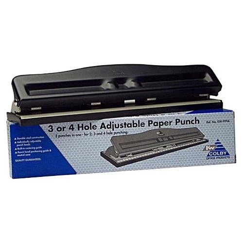 Paper Punch 3 or 4 hole   8 sheet  Paper Punch Adjustable 999A Black Capacity: 8 sheets of 80 GSM paper.