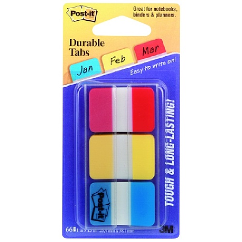 Tabs Post It Durable 25mm 686-RYB Red Yellow Turquoise 25x38mm 3 pack 3M