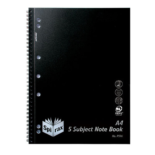 Notebook A4 5 Subject 250 page Pack 5 P596 Polyprop Spirax 4311100
