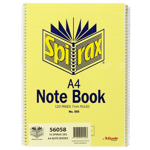 Notebook A4 Spiral 120 page pack 10 595 - pack 10 Spirax #56058